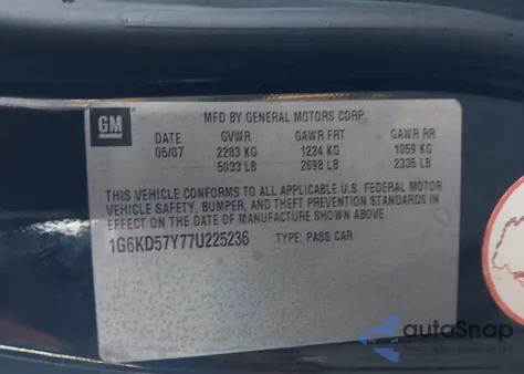 2007 Cadillac Dts Luxury I from USA, damaged, VIN 1G6KD57Y77U225236